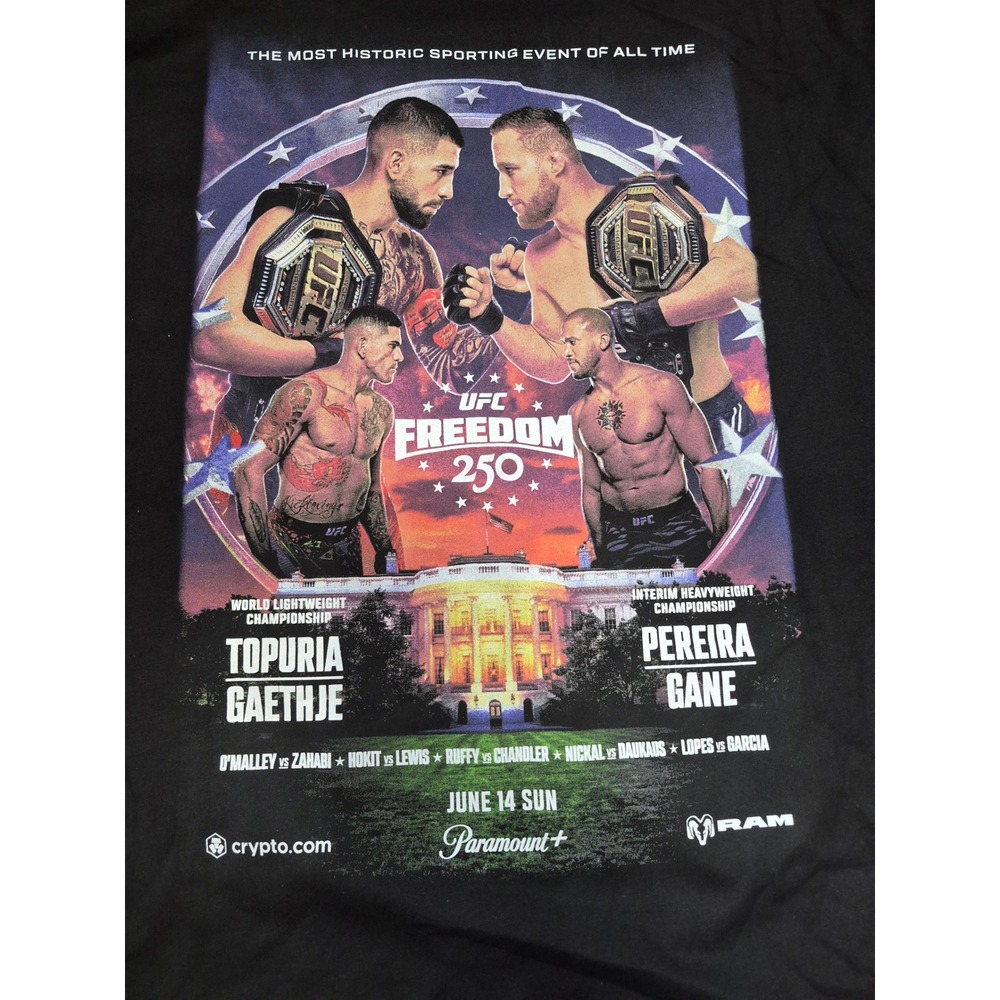 UFC Freedom 250 Event T-Shirt Black Topuria Gaethje Pereira Gane Mens 2XL New